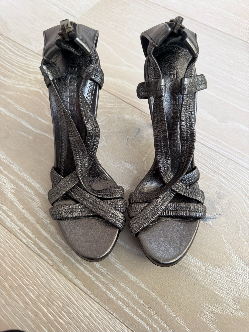 Burberry Metallic Brown Strappy Heeled Sandals